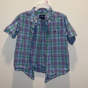 Ralph Lauren toddler boys blue, green and purple striped button up shirt size 3T